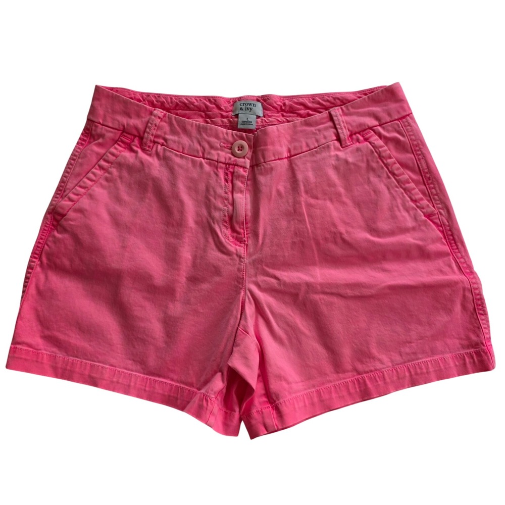 Crown & Ivy Caroline Neon Pink Chino Shorts Womens 4 Stretch Summer Preppy